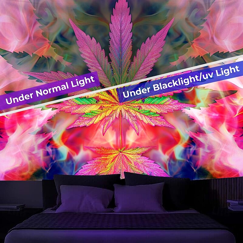 Blacklight Tapestry UV Reactive Glow in the Dark Glow Party Neon Rainbow Marijuana Nature Psychedelic Trippy Misty Hanging Tapestry Wall Art Mural for Living Room Bedroom4