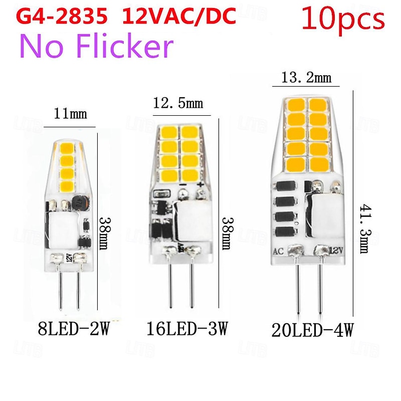 10pcs G4 Led Bulb 2W No Flicker AC/DC 12V 2835SMD Bright Silicone Lamp 8LED Warm White 360 Degree Angle LED Light for Pendant Chandilier2