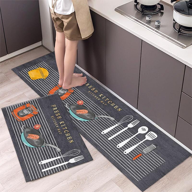 2 Piece Waterproof and Oil-Proof Kitchen Anti-Slip Mat, Bathroom Anti-Slip Mat, Bedroom Cushion, Living Room Carpet, Door Mat, Kitchen Carpet- 40 * 60cm + 40 * 120cm