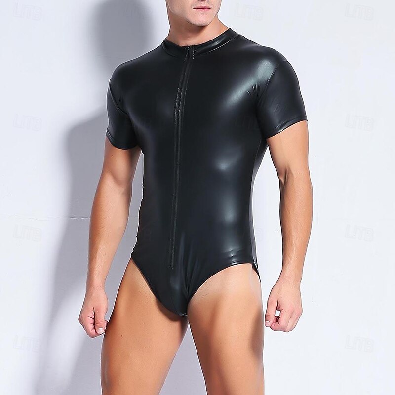 Dance Costumes Exotic Dancewear Pole dance Leotard / Onesie Pure Color Splicing Men's Performance Training Short Sleeve High PU