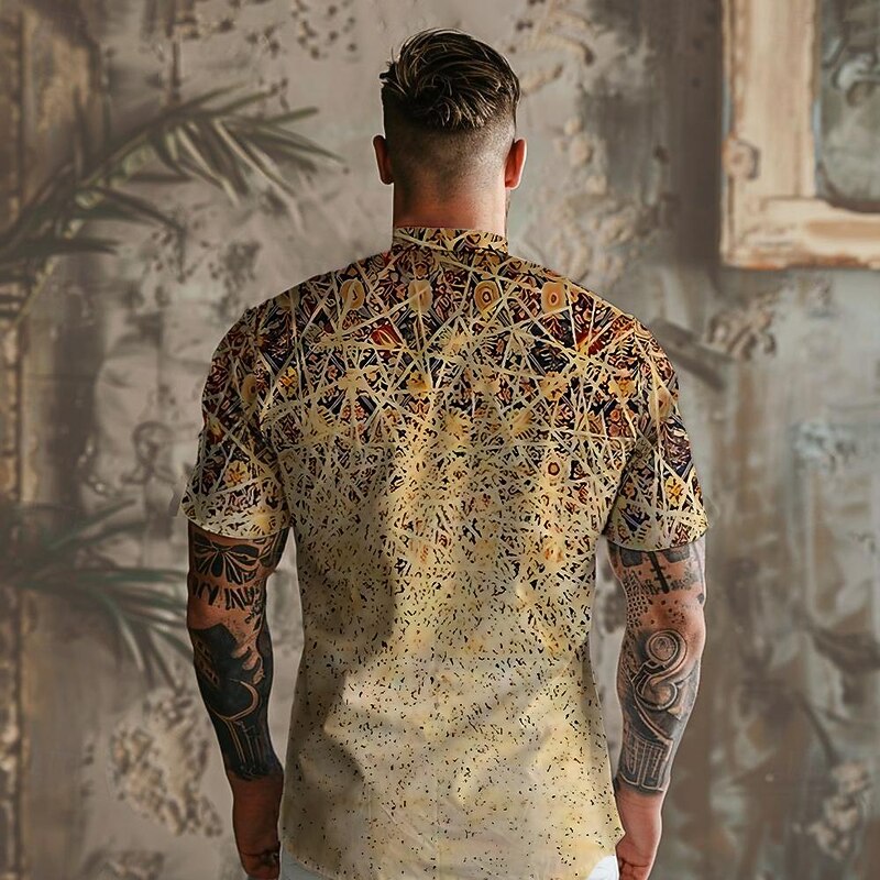 Men's Ombre Geometric Button Up Shirt Printed Shirts Short Sleeve Vintage Resort Outdoor Vacation Daily Wear Summer Standing Collar Print Button-Down Yellow Red2