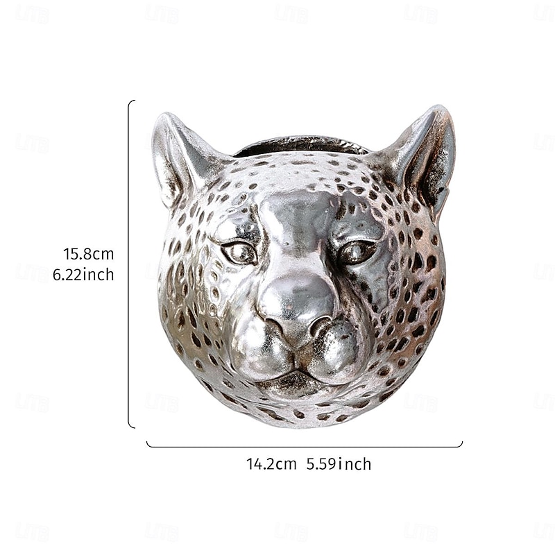 Vintage Gold and Silver Leopard Head Wall Decor, Gold and Silver Foil Surface, Wall Hanging Flower Vase and Storage, Creative Cute Animal Wall Art for Home Decoration2