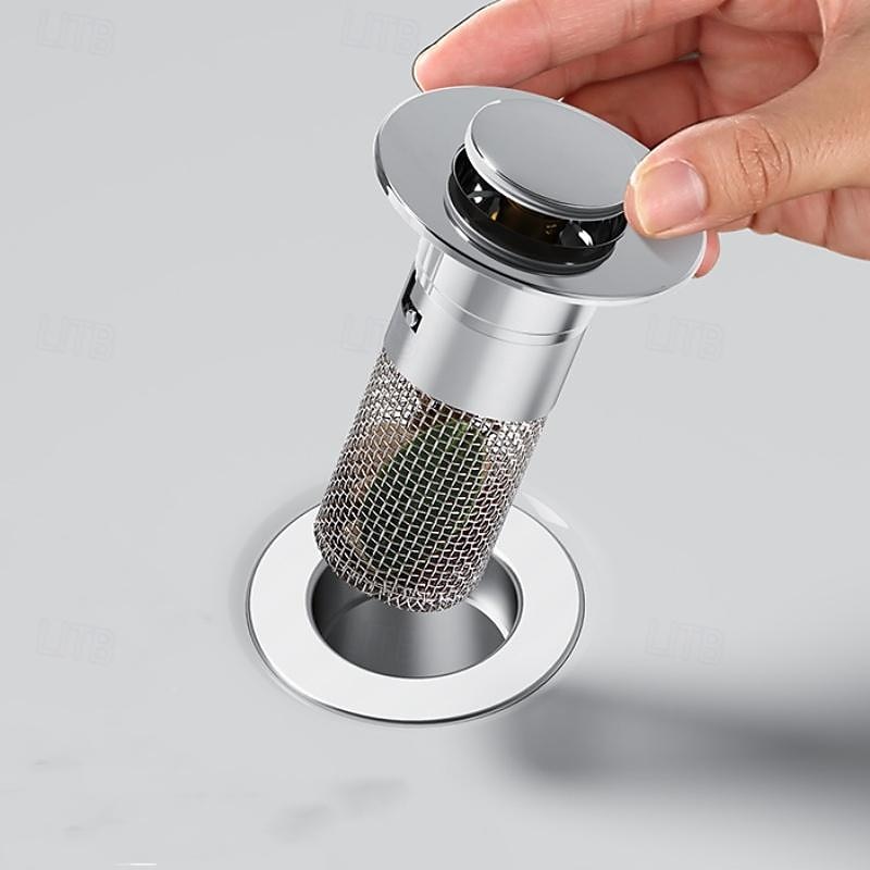 Bathroom Sink Drain Strainer, Pop Up Sink Drain Filter with Removable Stainless Steel Filter Basket Hair Catcher, Bathroom Sink Drain Stopper, for Us Bathroom Sink Stopper Replacement2