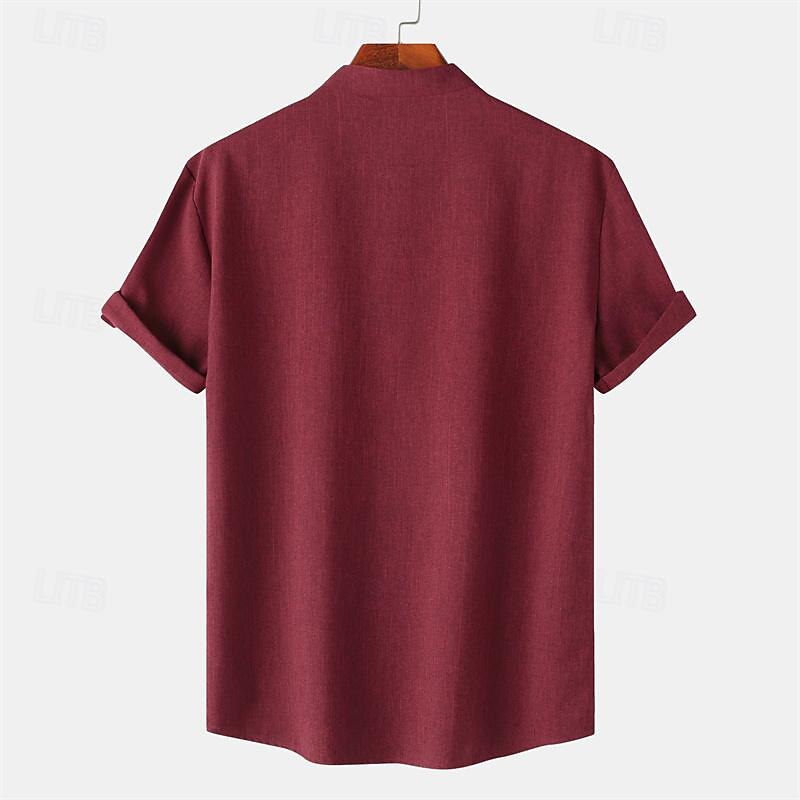 Men's Shirt Linen Shirt Chinese Collar Shirt Mandarin Collar Shirt Casual Shirt Cotton Shirt Plain Vacation Street Black Yellow Light Green Pink Short Sleeve Band Collar Summer Clothing Apparel 14