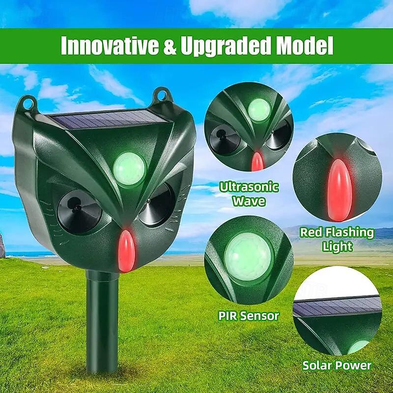 Solar Ultrasonic Animal Repeller – Motion Activated Waterproof Deterrent with Flashing LED Light for Cats Dogs Squirrels in Gardens2