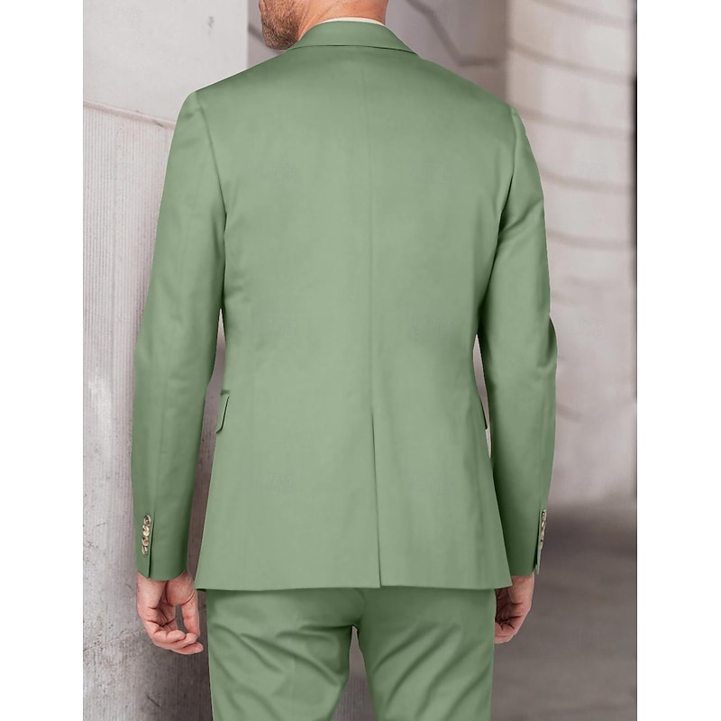 Men's Wedding Suits Notch Sage Dark Green Party Dress Solid Colored Tailored Fit 3 Piece Single Breasted Two-buttons2