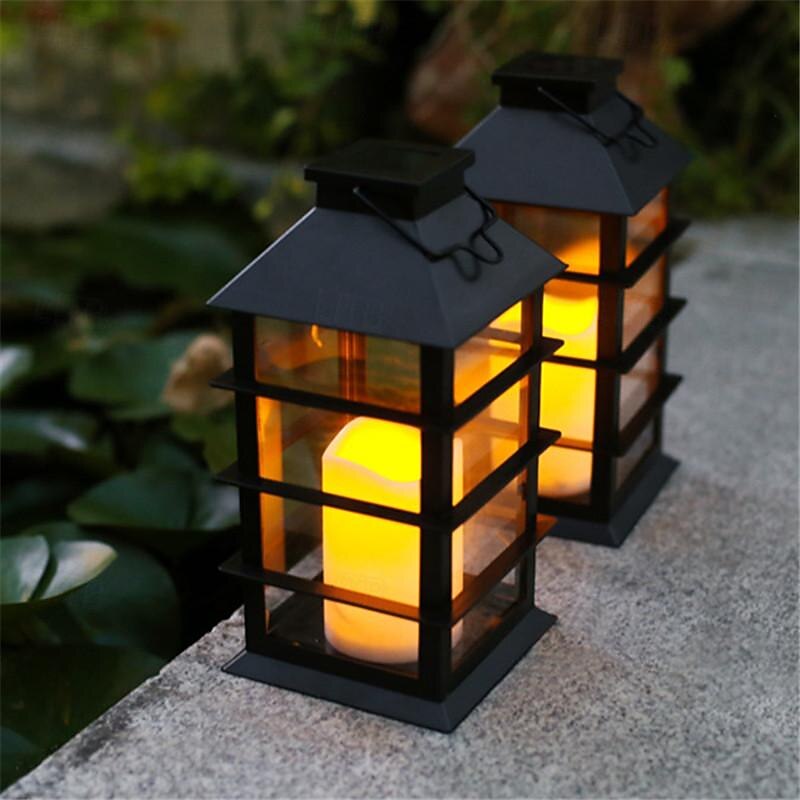 Vintage Solar Lantern - Flickering LED Hanging Pathway Light, Solar Powered Metal Outdoor Lantern for Garden, Patio, Courtyard Decor