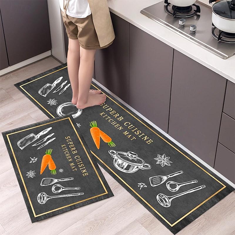 2 Piece Waterproof and Oil-Proof Kitchen Anti-Slip Mat, Bathroom Anti-Slip Mat, Bedroom Cushion, Living Room Carpet, Door Mat, Kitchen Carpet- 40 * 60cm + 40 * 120cm4