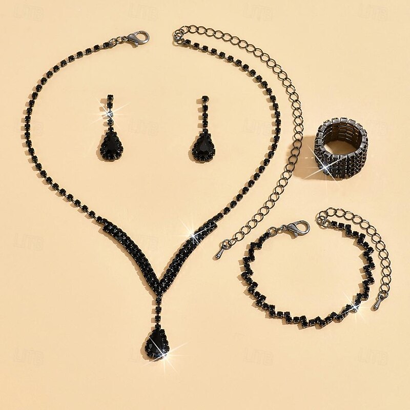 Jewelry Set 5pcs Rhinestone Alloy Rings Earrings Necklace Bracelets Women's Elegant Vintage Fashion Geometrical Geometric Jewelry Set For Party Anniversary Wedding Guest4