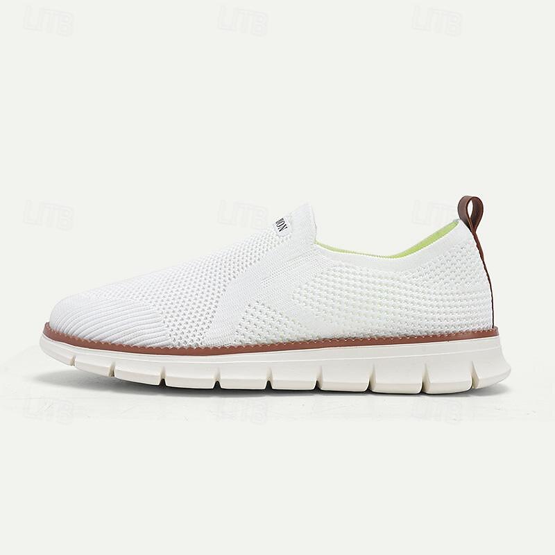 Men's White Slip-On Breathable Knit Sneakers with Lightweight Sole - Casual Walking Shoes for Summer and Everyday Wear2