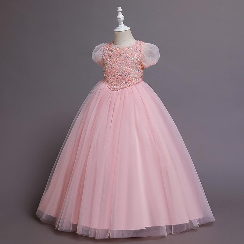 Kids Girls' Flower Girl Dress Dress Party Dress Sequin Short Sleeve Wedding Party Birthday Princess Sweet Polyester Mesh Summer Spring Fall 3-12 Years Multicolor Pink Blue4