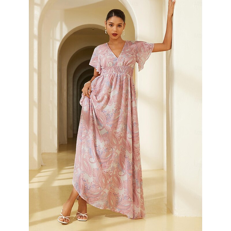 Chiffon Wedding Guest Floral V Neck Corset Maxi Dress4