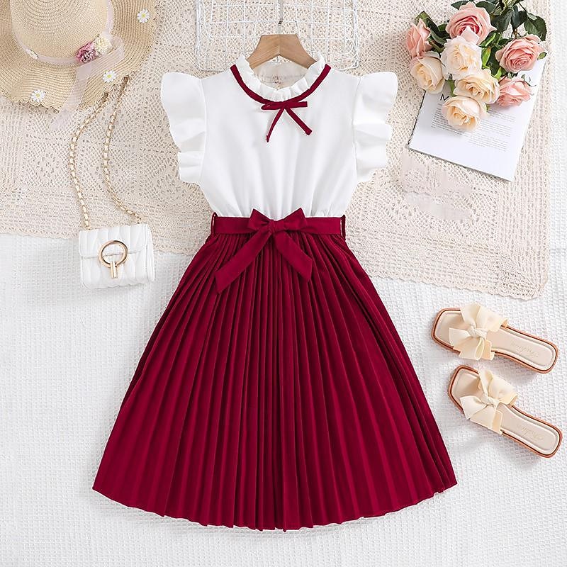 Kids Girls' Dress Color Block Sleeveless Party Outdoor Casual Fashion Daily Casual Polyester Summer Spring Fall 2-12 Years caramel colour Red
