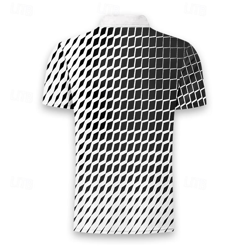 Men's Geometric Hawaiian Polo Shirts Golf Shirt Short Sleeve Polo Shirts Collared Shirts Casual Beach Wear Vacation Wear Party Outfits 3D Print Quarter Zip Polo Summer Spring White2