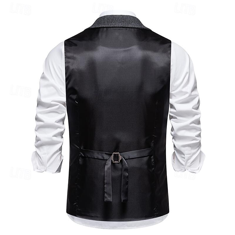 Men's Vest Gilet Daily Wear Vacation Going out Vintage Fashion Spring &  Fall Button Polyester Comfortable Plain Single Breasted Lapel Regular Fit Dark Navy Dark Gray Coffee Vest3