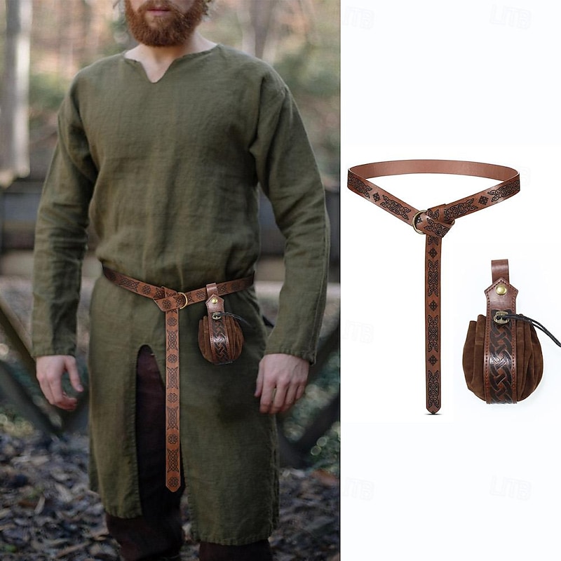 Medieval Renaissance 17th Century Outfits Shirt Belt Pouch Warrior Viking Ranger Archery Fancy Dress Men's Viking Fantasy Halloween Carnival Masquerade LARP Adults' Shirt Belt Bag All Seasons