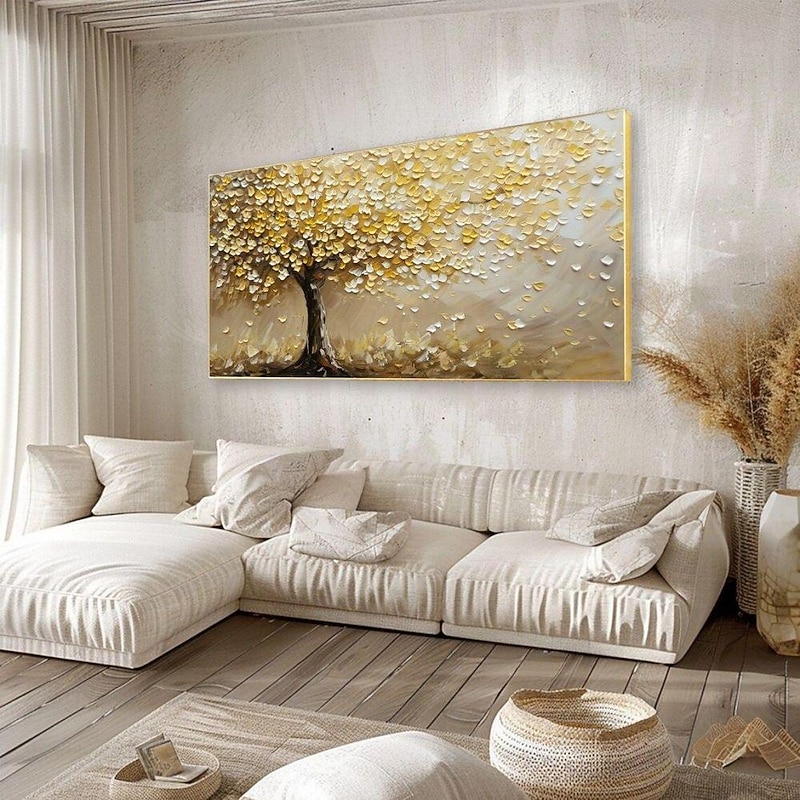 Handmade Oil Painting Canvas Wall Art Decoration Golden Tree Landscape for Home Decor Rolled Frameless Unstretched Painting3