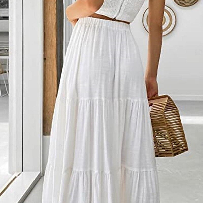 Women's Skirt A Line Swing Maxi Skirts Ruffle Pocket Solid Colored Casual Daily Weekend Summer Fashion Casual Black White Red Light Blue4