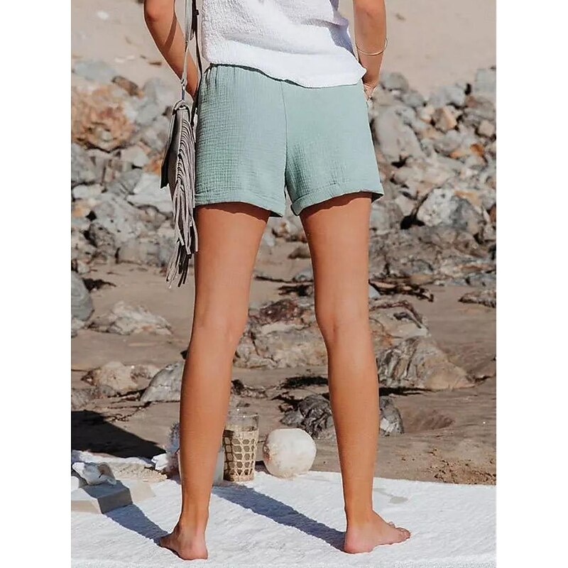 Women's Linen-Inspired Shorts Chinos Shorts Basic Casual Short High Waist Plain Pocket Elastic Drawstring Design High Cut Breathability Soft Micro-elastic Casual Daily Weekend Black Pink Light Green3