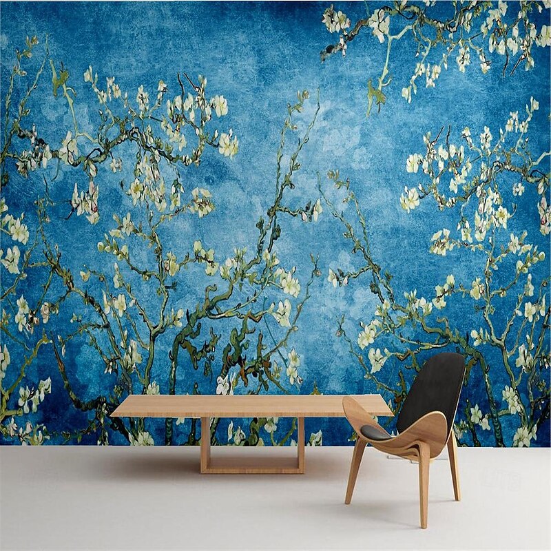 Cool Wallpapers Bluer Flowers Wallpaper Wall Mural Wall Covering Sticker Peel and Stick Removable PVC/Vinyl Material Self Adhesive/Adhesive Required Wall Decor for Living Room Kitchen Bathroom
