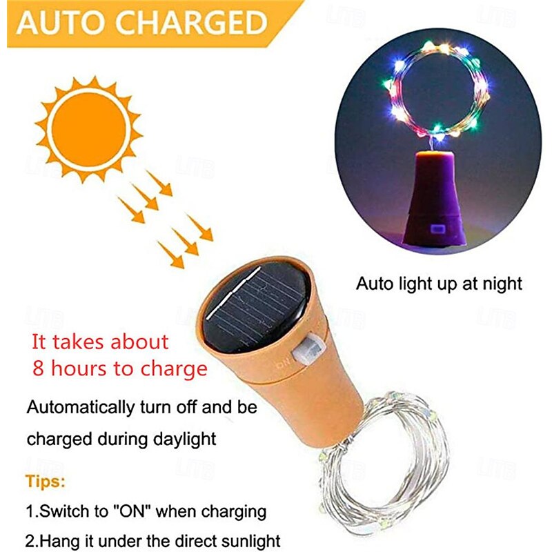10Pcs Solar Wine Bottle Lights Outdoor Cork Shape Fairy Lights Garland Christmas Light Copper Wire Home Room Decoration Lamp 2m 1m3
