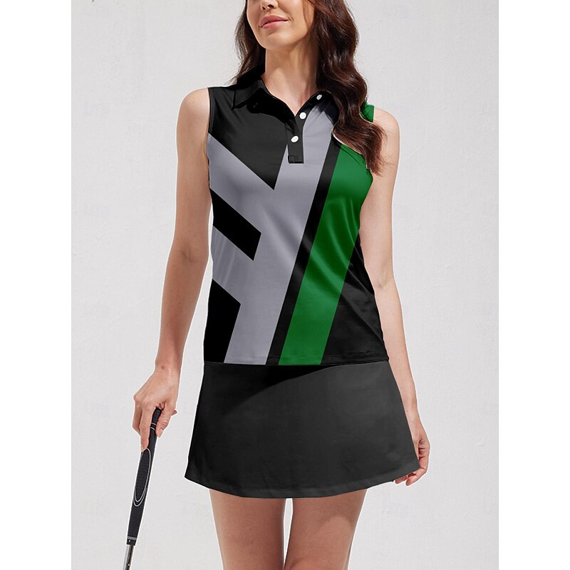 Women's Golf Polo Shirt Grey Sleeveless Top Ladies Golf Attire Clothes Outfits Wear Apparel4