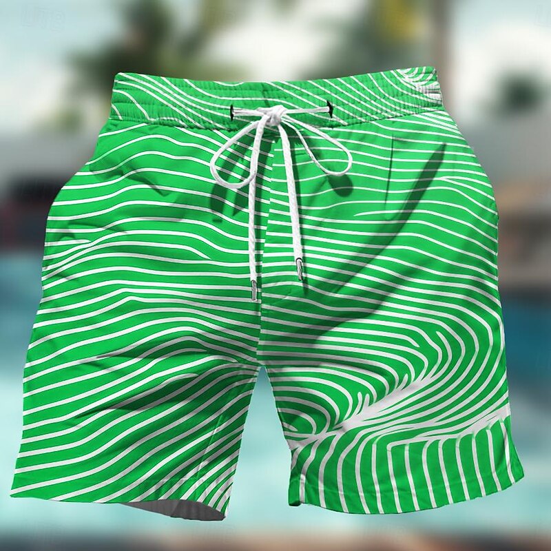 Men's Optical Illusion Stripes Geometic Swim Trunks Swim Shorts Board Shorts Mid Waist Hawaiian Casual Holiday Beach Drawstring with Mesh lining Elastic Waist Designer Clothing Apparel4