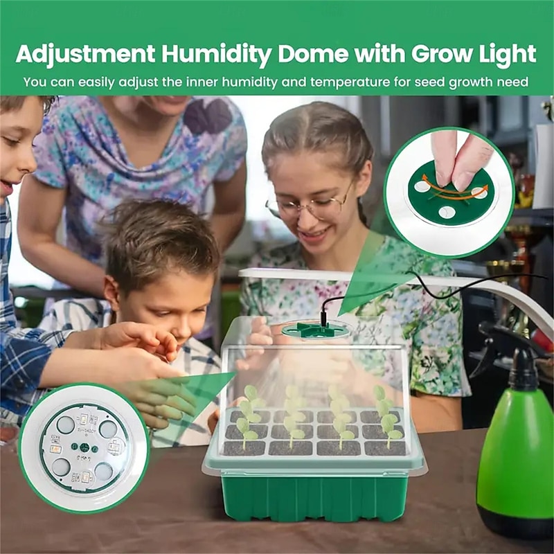 1pcs/5pcs LED Grow Lights Seed Starter Tray with Grow Light Plant Starter Tray Seedling Starter Kit with Humidity Domes Base Indoor Greenhouse Mini Propagator Station for Seeds Growing Starting2
