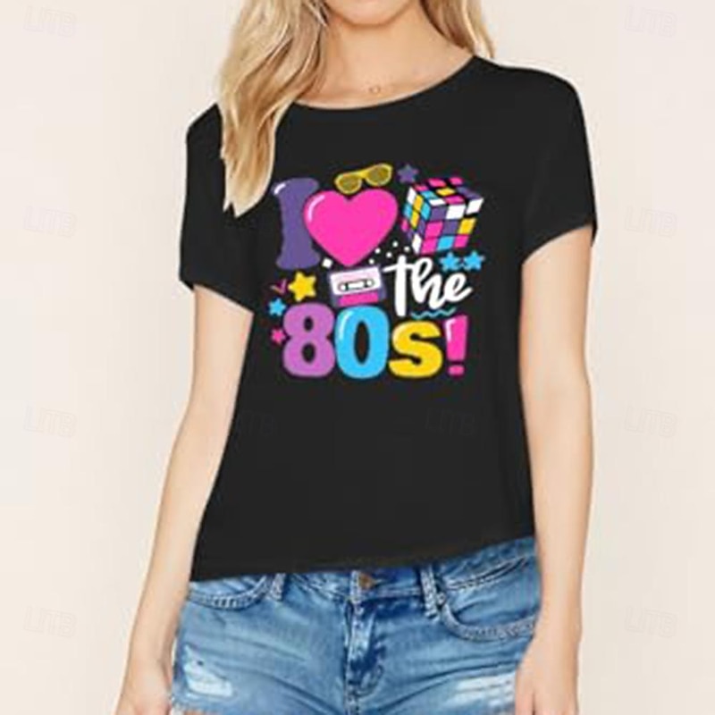 Retro Vintage T-shirt Graphic Tee I Love The 80's Graphic For Women's Adults' Masquerade Hot Stamping Casual Daily3