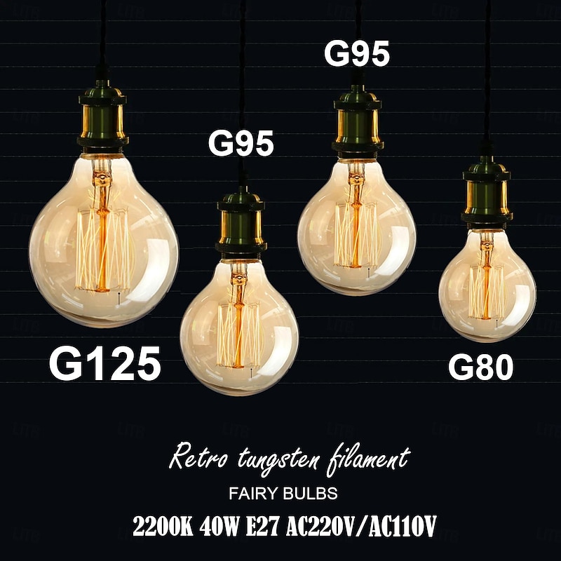1/2pcs 40W Edison Bulb G80 G95 G125 Dimmable Retro Bulb E27/E26 Base Antique Straight Bulb Amber Glass 2200k Warm Yellow Incandescent Bulb Used for Home Lighting Decoration AC110V AC220V2