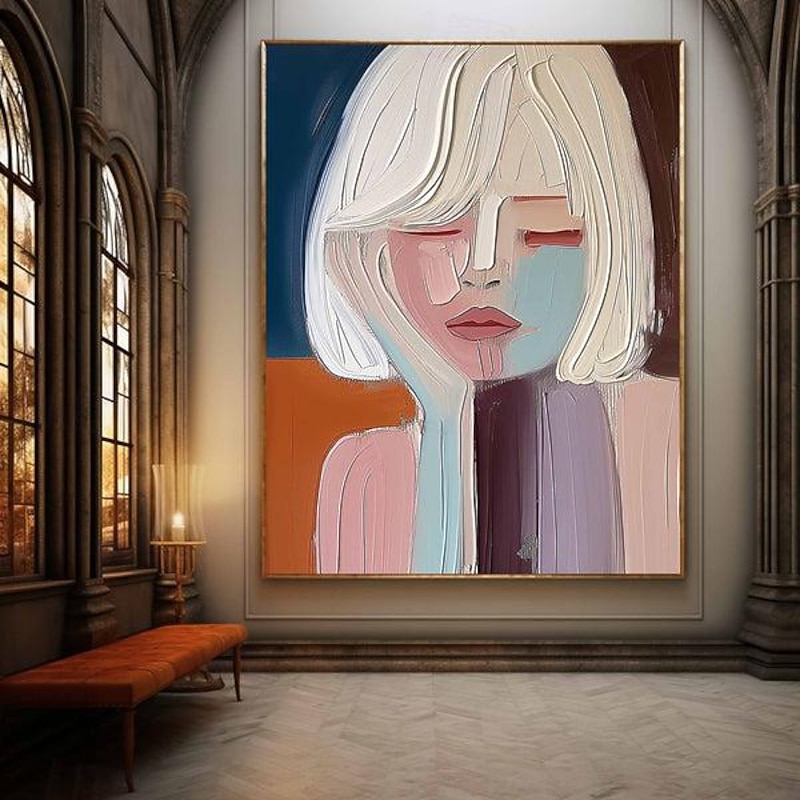 Large Hand painted Pretty Girl painting Abstract handmade Wall Art Colorful Textured Pretty Lady oil Painting Beautiful Girl Canvas Art girl painting