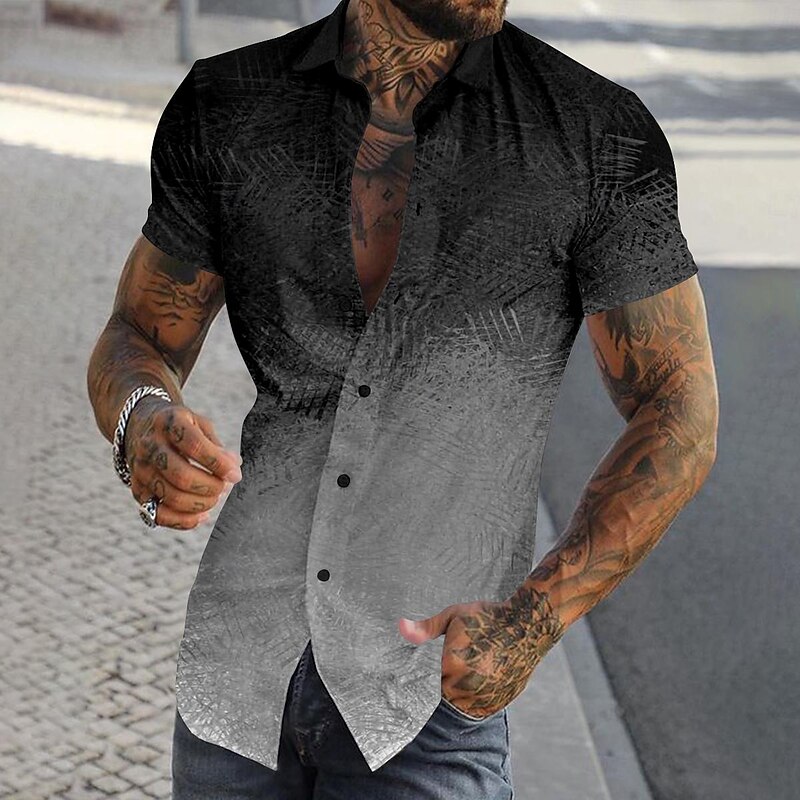 Men's Geometric Geometric Pattern Button Up Shirt Printed Shirts Short Sleeve Business Casual Street Wear to work Going out Summer Turndown Collared Shirts Button Up Print Dark Red Black Dark Blue