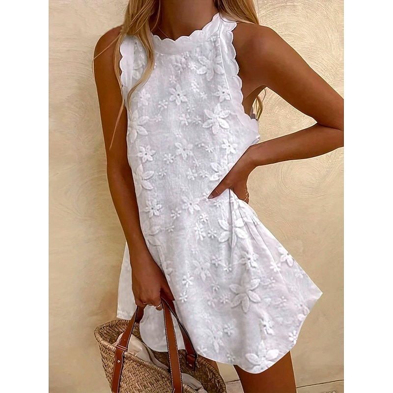 Women's Lace Dress Mini Dress Lace Patchwork Streetwear Crew Neck White Color
