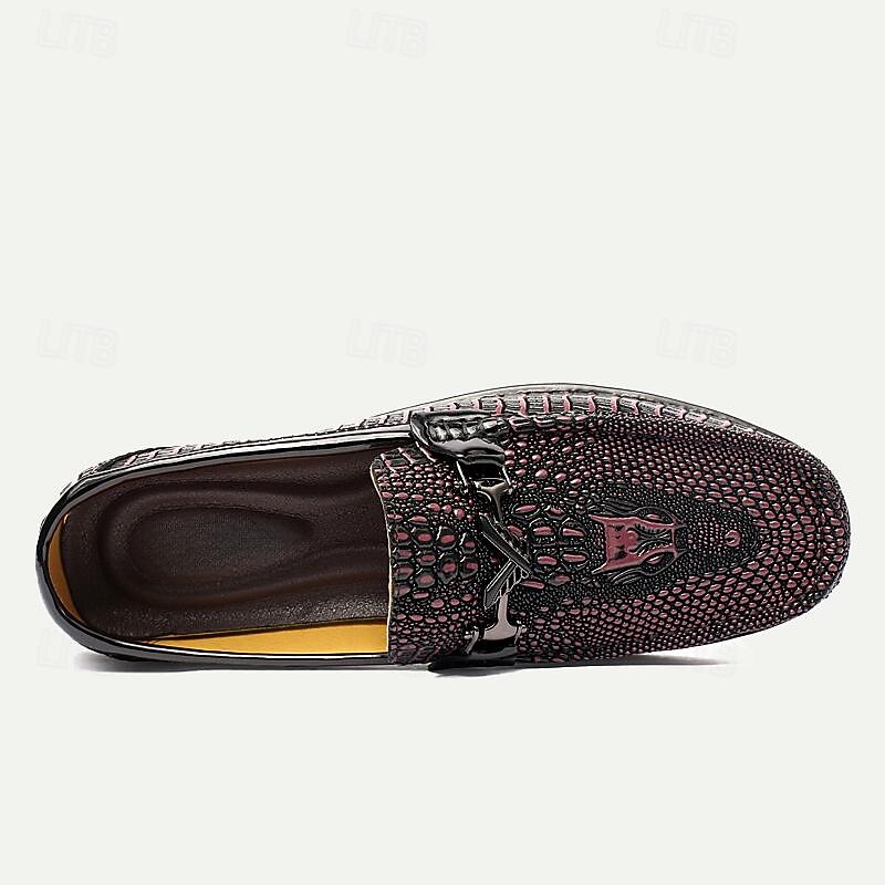 Men's Leather Crocodile Pattern Loafers – Fashion Slip-On Dress Shoes with Buckle Detail for Formal and Casual Occasions4