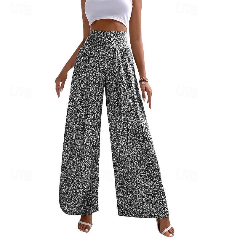 Women's Wide Leg Pants Trousers Casual Daily Long Floral Printing Breathability Comfortable Micro-elastic Weekend Black Red Blue Green Spring & Summer Regular Fit