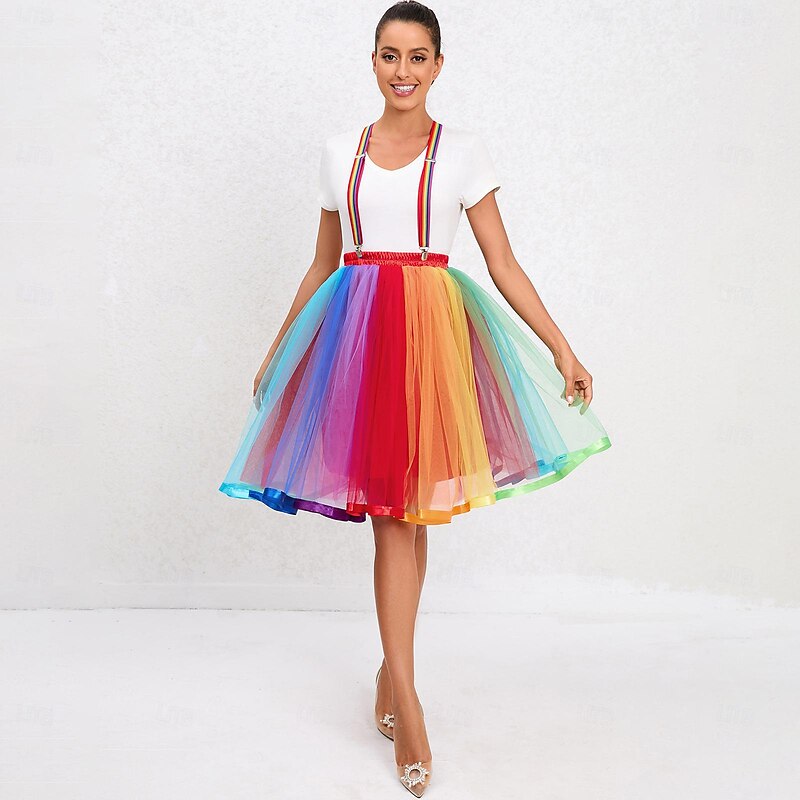 Rainbow Halloween Skirt Tutu Under Skirt LGBT LGBTQ Carnival Costume Gay Lesbian Adults' Women's Carnival Masquerade Pride Parade Pride Month Easy Halloween Costumes Dress Up3