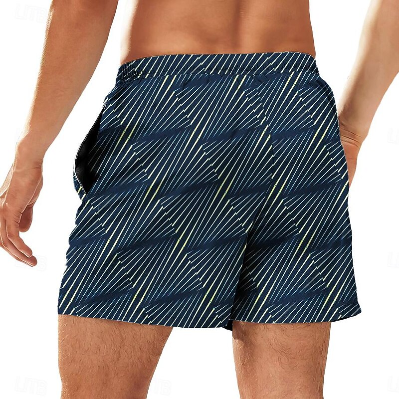 Men's Color Block Stripe Swim Trunks Swim Shorts Board Shorts Mid Waist Hawaiian Casual Holiday Beach Drawstring with Mesh lining Elastic Waist Designer Clothing Apparel2
