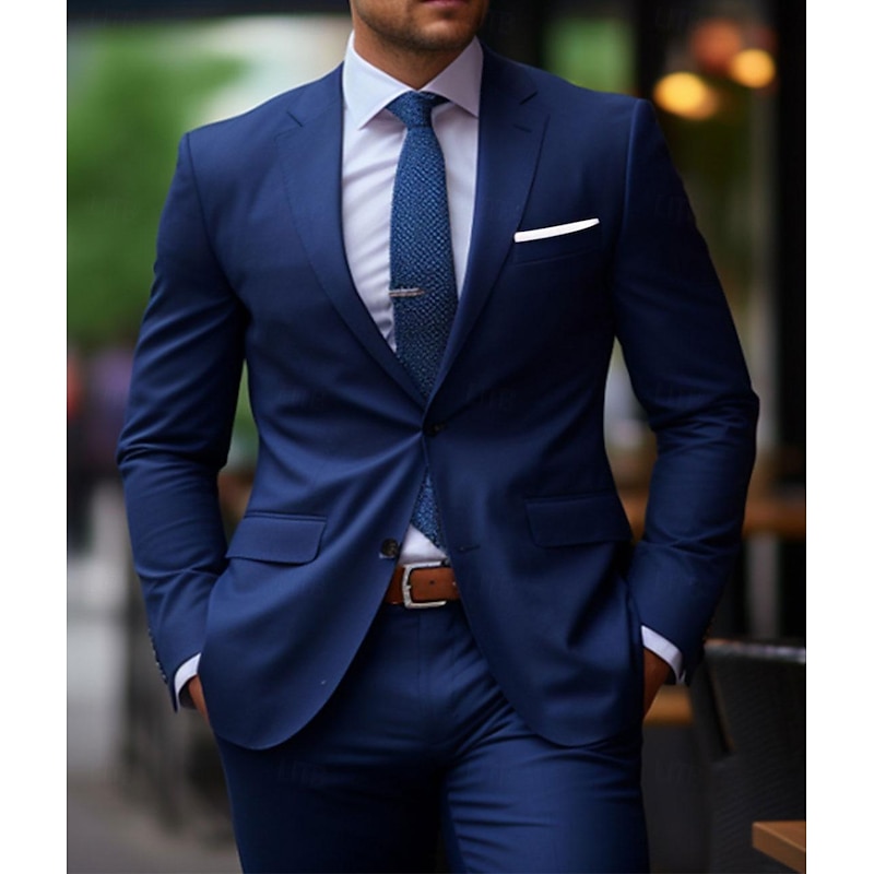 Men's Wedding Suits Notch Black Burgundy Daily Business Solid Colored Plus Size 2 Piece Single Breasted Two-buttons