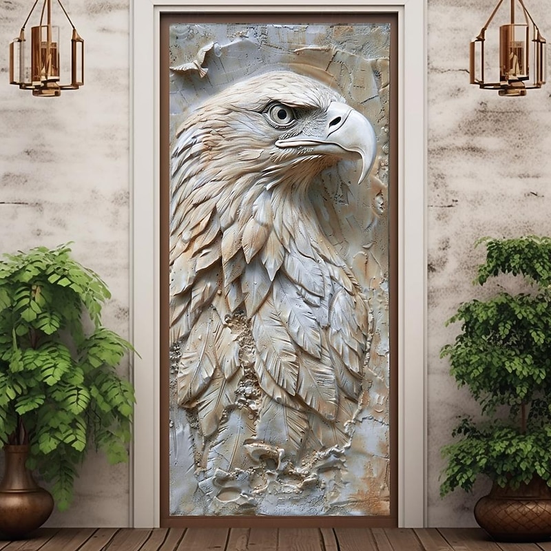 Relief Deer Door Covers Mural Decor Door Tapestry Door Curtain Decoration Backdrop Door Banner Removable for Front Door Indoor Outdoor Home Room Decoration Farmhouse Decor Supplies