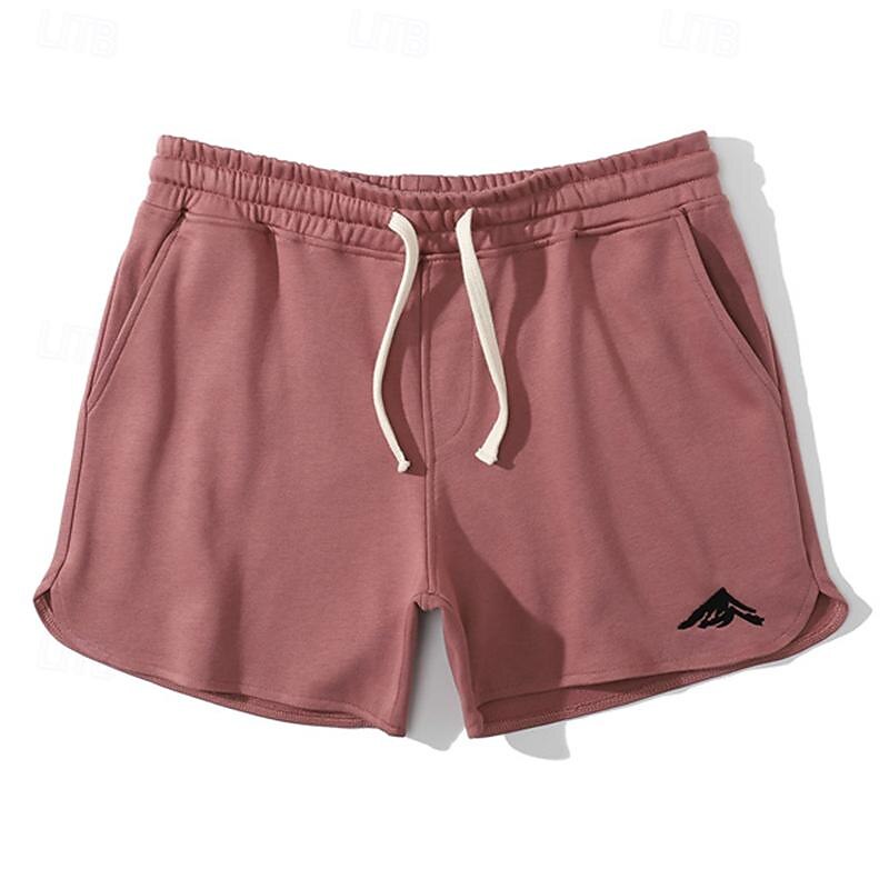 Men's Sweat Shorts Shorts Summer Shorts Embroidered Drawstring Elastic Waist Solid Color Comfort Breathable Short Outdoor Daily Fashion Casual / Sporty White Pink Micro-elastic2