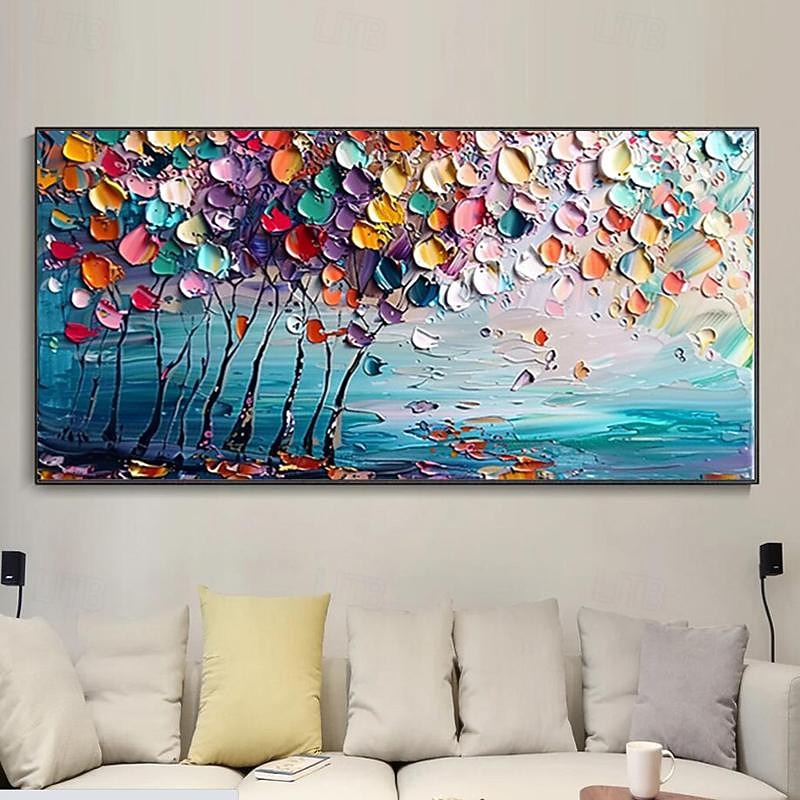 Handpainted Original Colorful Tree Oil Painting On Canva Large Wall Art Abstract 3D Flower Wall Decor Custom Painting Minimalist Living Room Decor No Frame