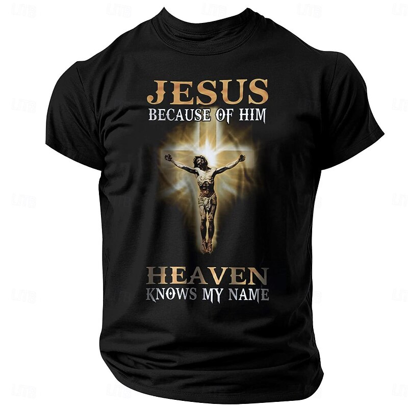 Men's Graphic T-Shirt - Jesus Because Of Him Heaven Knows My Name Christian Religious Short Sleeve2