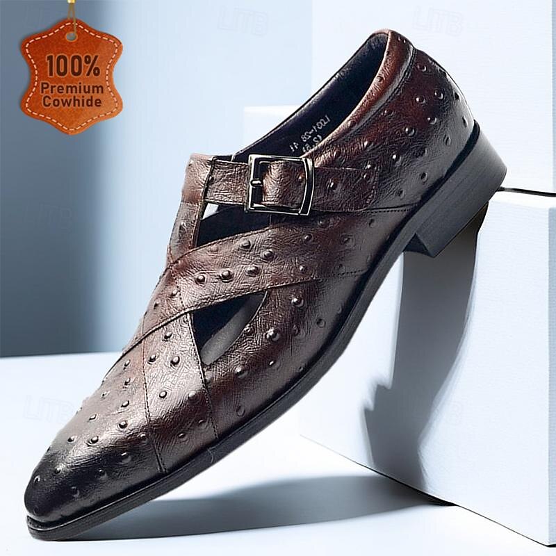 Men's Sandals Leather Shoes Fishermen sandals Leather Italian Full-Grain Cowhide Breathable Comfortable Slip Resistant Lace-up Black Coffee