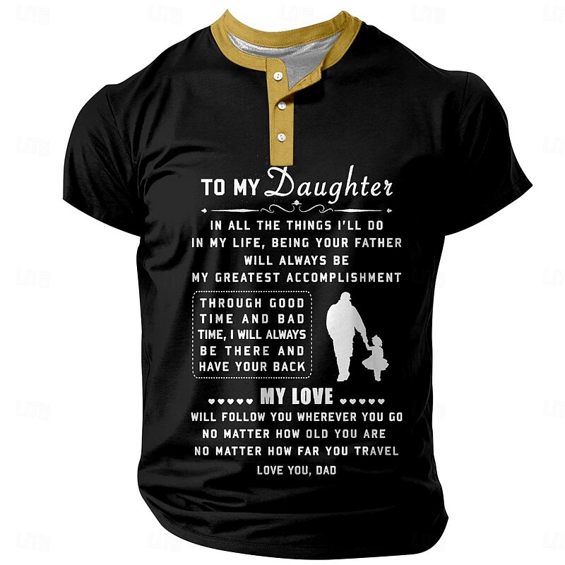 Men's Father Daughter Love Graphic Henley Tee | Dad's Heartfelt 