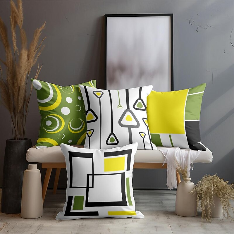 Decorative Toss Blue Geometric Pillows Cover 4PCS Soft Square Cushion Case Pillowcase for Bedroom Livingroom Sofa Couch Chair4