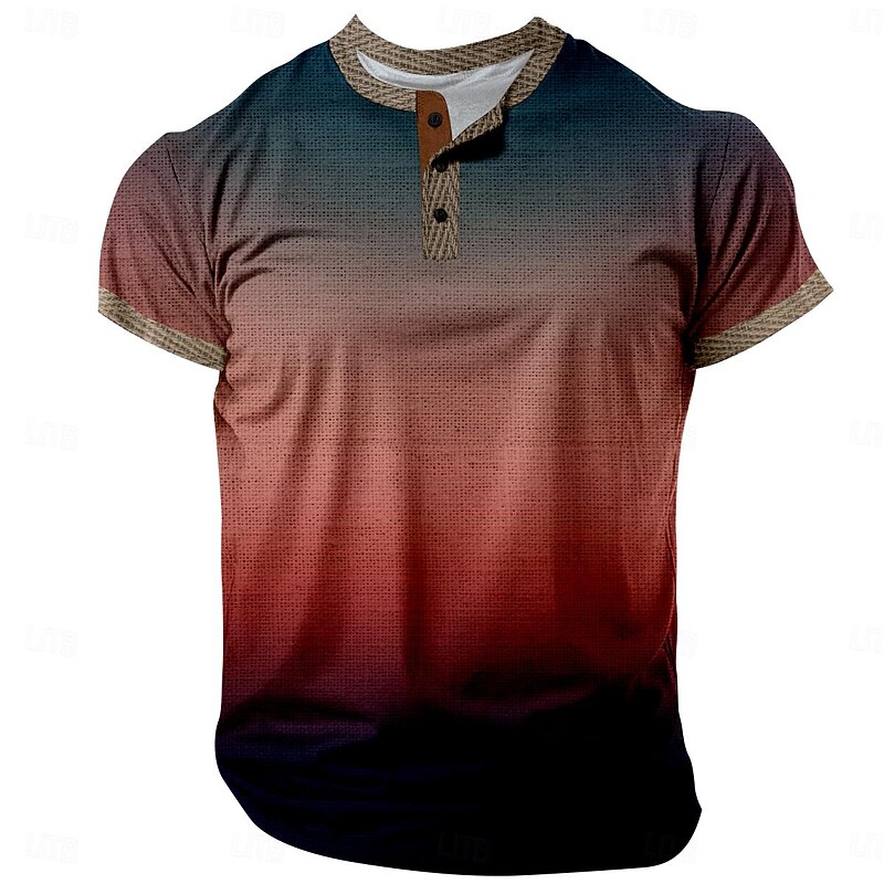 Men's Color Block Henley Shirt Short Sleeve 3D Print Fashion Designer Comfortable Daily Summer Blue Red Green Henley Henley T-Shirt3