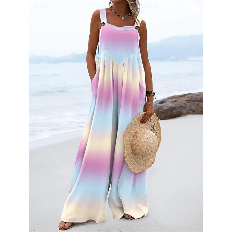 Women's Normal Jumpsuit Dungarees Casual Tie Dye Sleeveless Square Neck Pocket Print Street Daily Regular Fit Black Pink Blue Summer