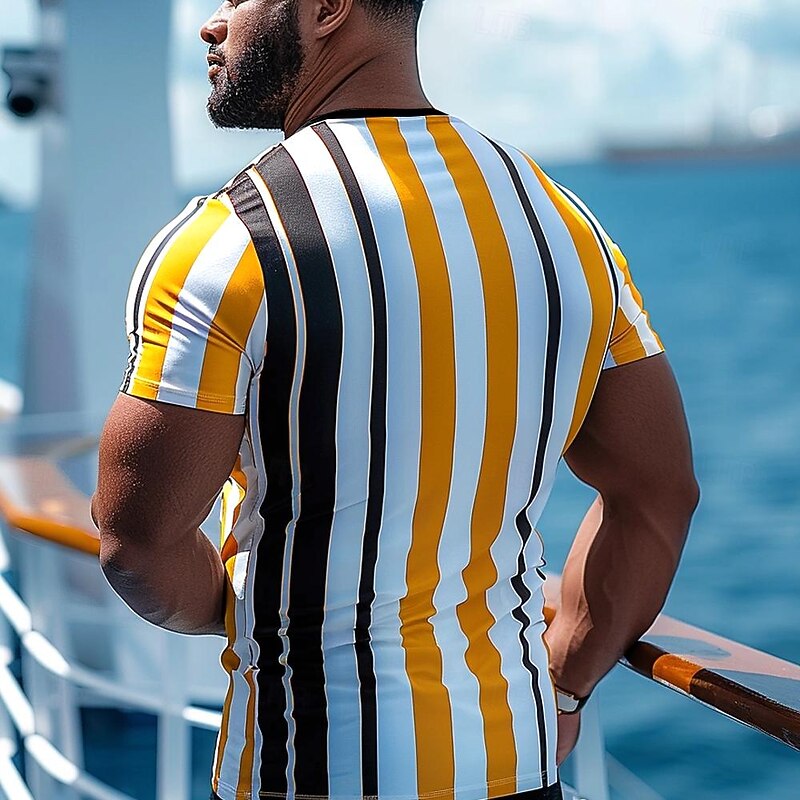 Men's Line T Shirt Short Sleeve T shirt 3D Print Crew Neck Shirt Daily Designer Retro Vintage Sports Outdoor Holiday Going out Yellow Spring & Summer Clothing Apparel S M L XL XXL XXXL2