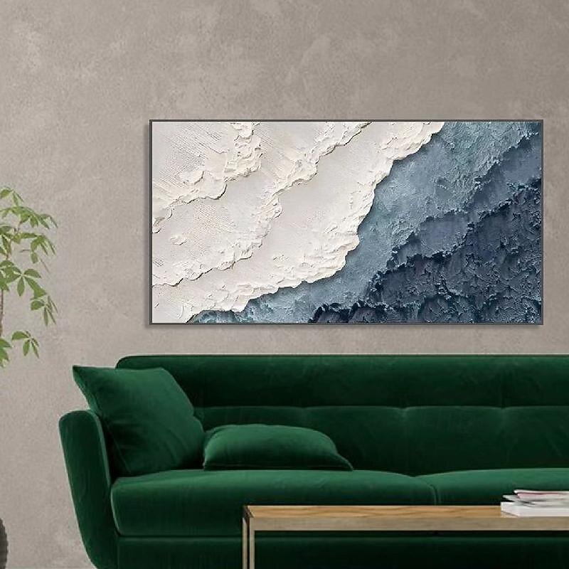 Hand painted 3D Earth Tone painting handmade Minimalist Ocean Painting on Canvas Textured Wall Art Sea Wave Painting Wabi-Sabi art Wall Art painting Morden Art for Bedroom Wall Decoration2