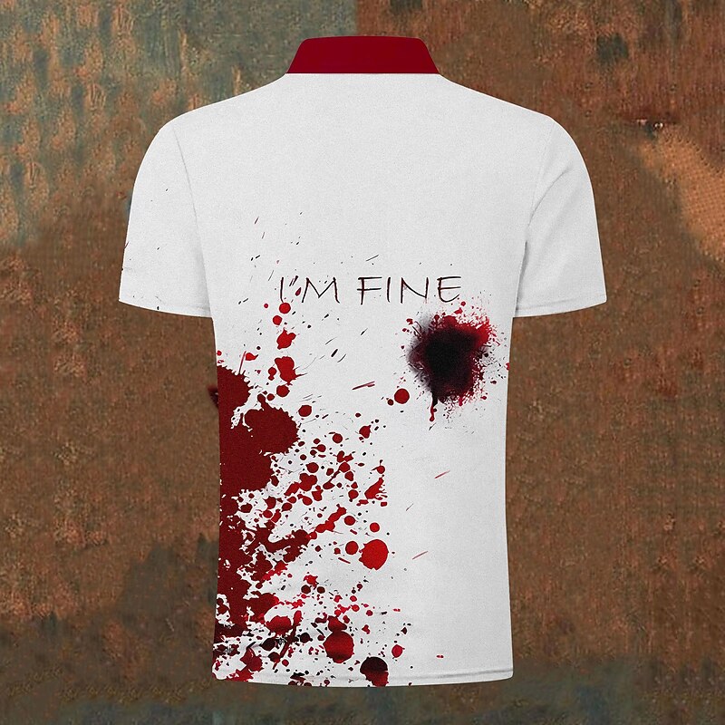 Men's Blood Splatter Polo Shirts Golf Shirt Short Sleeve Polo Shirts Collared Shirts Casual Horror Streetwear Festival Wear Party Outfits 3D Print Buttons Summer Spring Fall Black Red Blue2